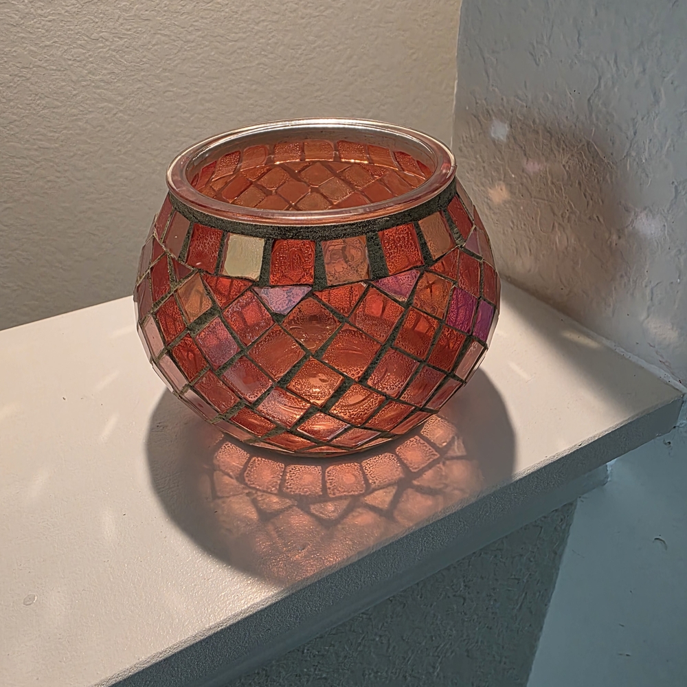 Mosaic Glass Candle Holder - Red and Gold